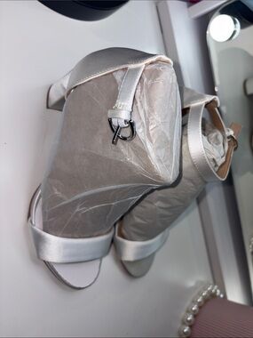 Naturalizer Silver Satin Open-Toe Ankle Strap Heels